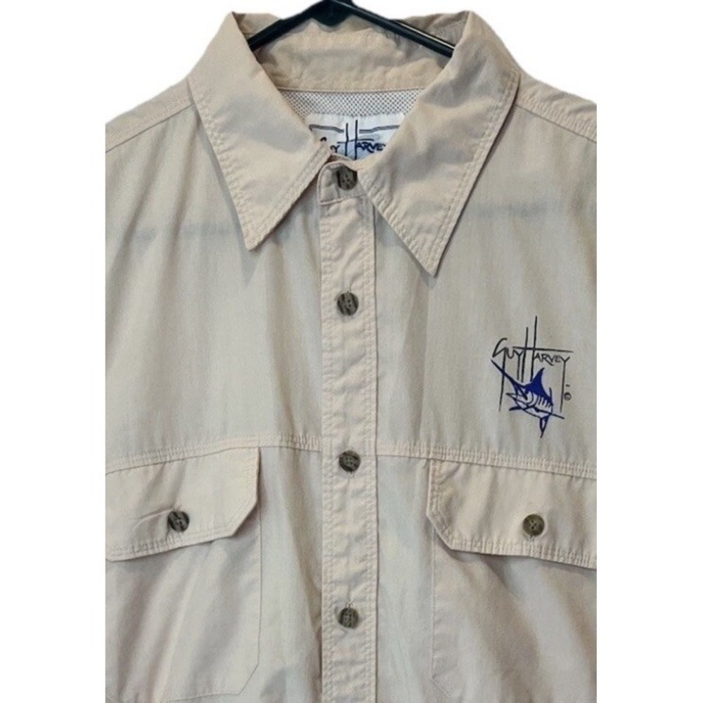 Guy Harvey AFTCO Peach Blue Marlin Fish Vented Cotton Poly Short Sleeve Shirt L